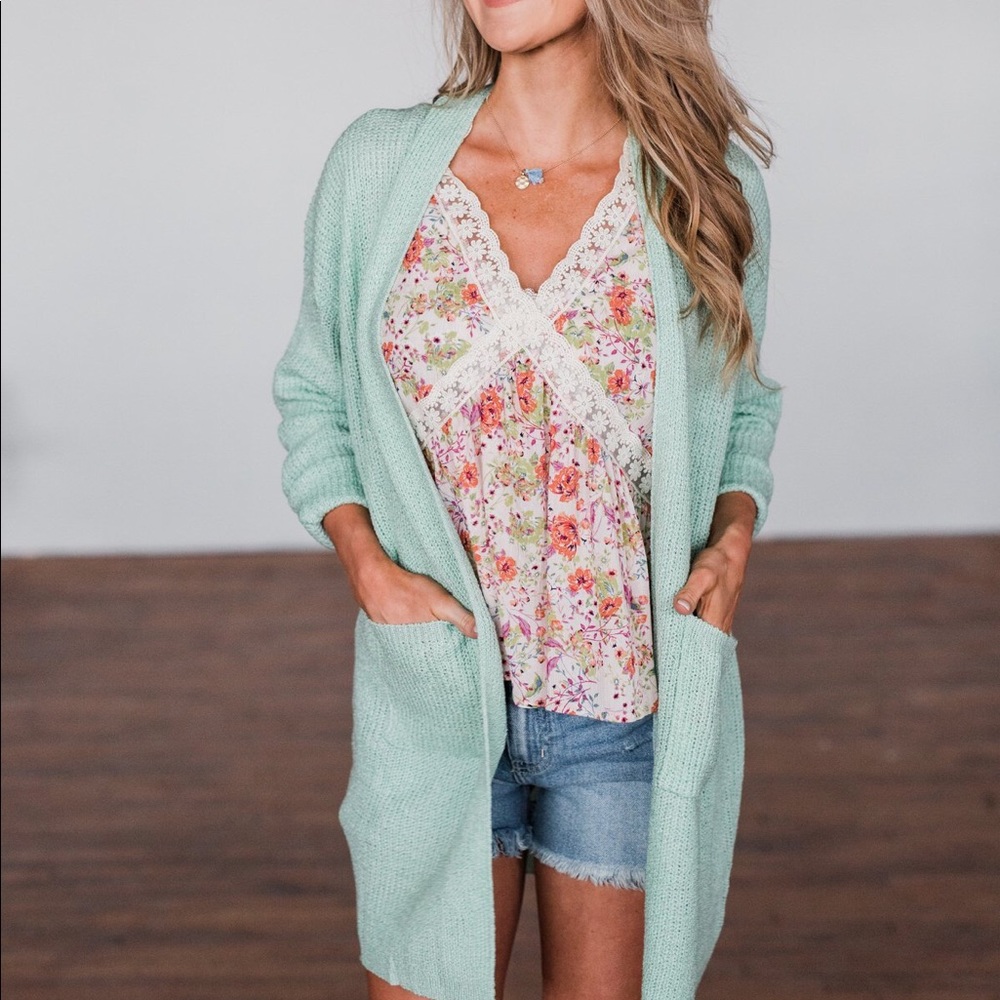 Peach Love No Pressure Knitted Cardigan Mint Green